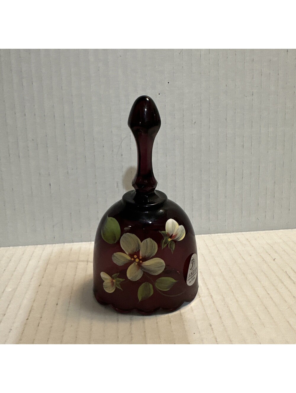 Fenton Art Glass Bell Amethyst Purple 4.5” Hand Painted Floral Signed Oval Base